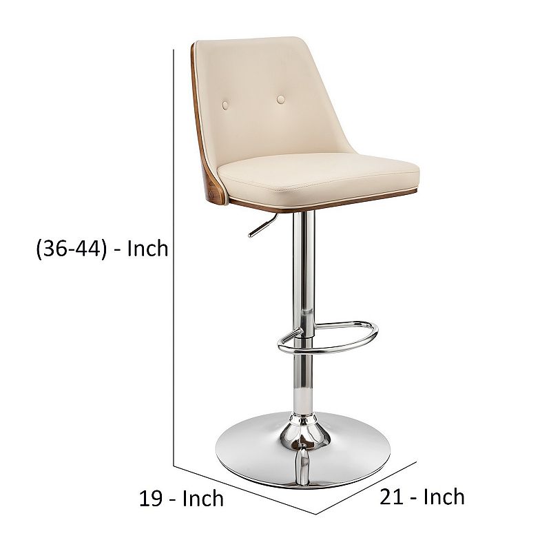 Adjustable Barstool with Faux Leather and Wooden Backing， Cream and Brown