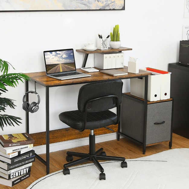 Costway Computer Desk Writing Workstation Home Office W Movable Storage Rack amp Shelf