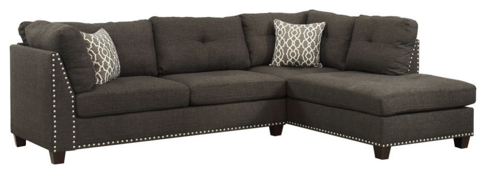 Sectional Sofa With Ottoman And Nailhead Trim  Gray   Transitional   Sectional Sofas   by VirVentures  Houzz