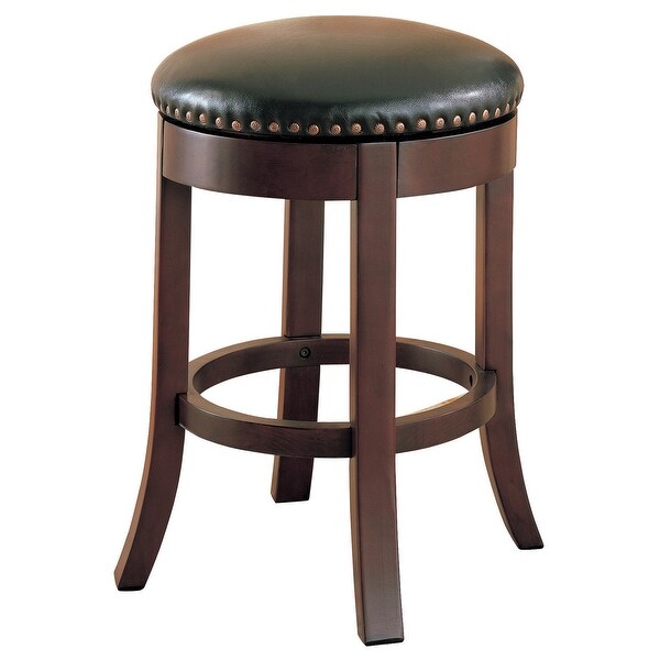 Round Wooden Counter Height Stool with Upholstered Seat， Brown， Set of 2 - 24 H x 19 W x 19 L Inches