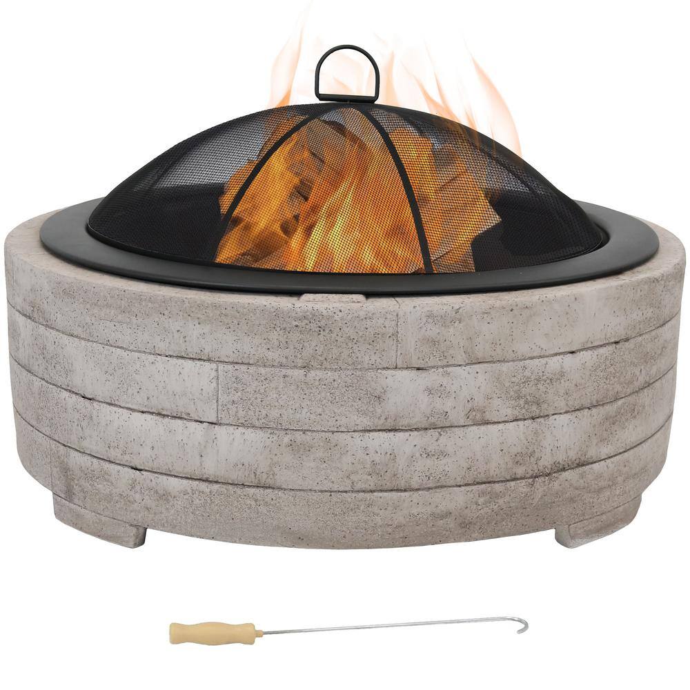 Sunnydaze Decor 32.5 in. W x 21.25 in. H Large Round Faux Fiberglass Wood Burning Fire Pit Bowl with Spark Screen RCM-LG840