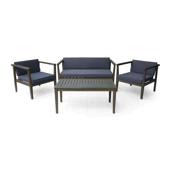 Newbury Outdoor 4Seater Acacia Wood Chat Set with Coffee Table by Christopher Knight Home