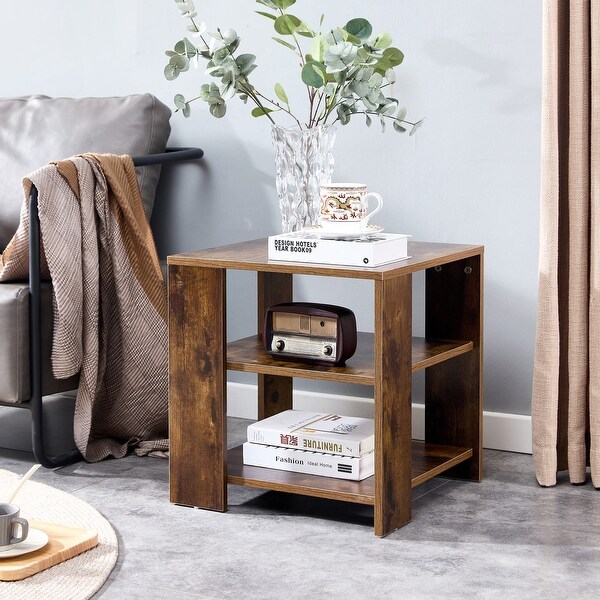 3 Tier Square End Table Simple Style Design Side Table with Storage Nightstand for Living Room， Bedroom， Sofa， Hall