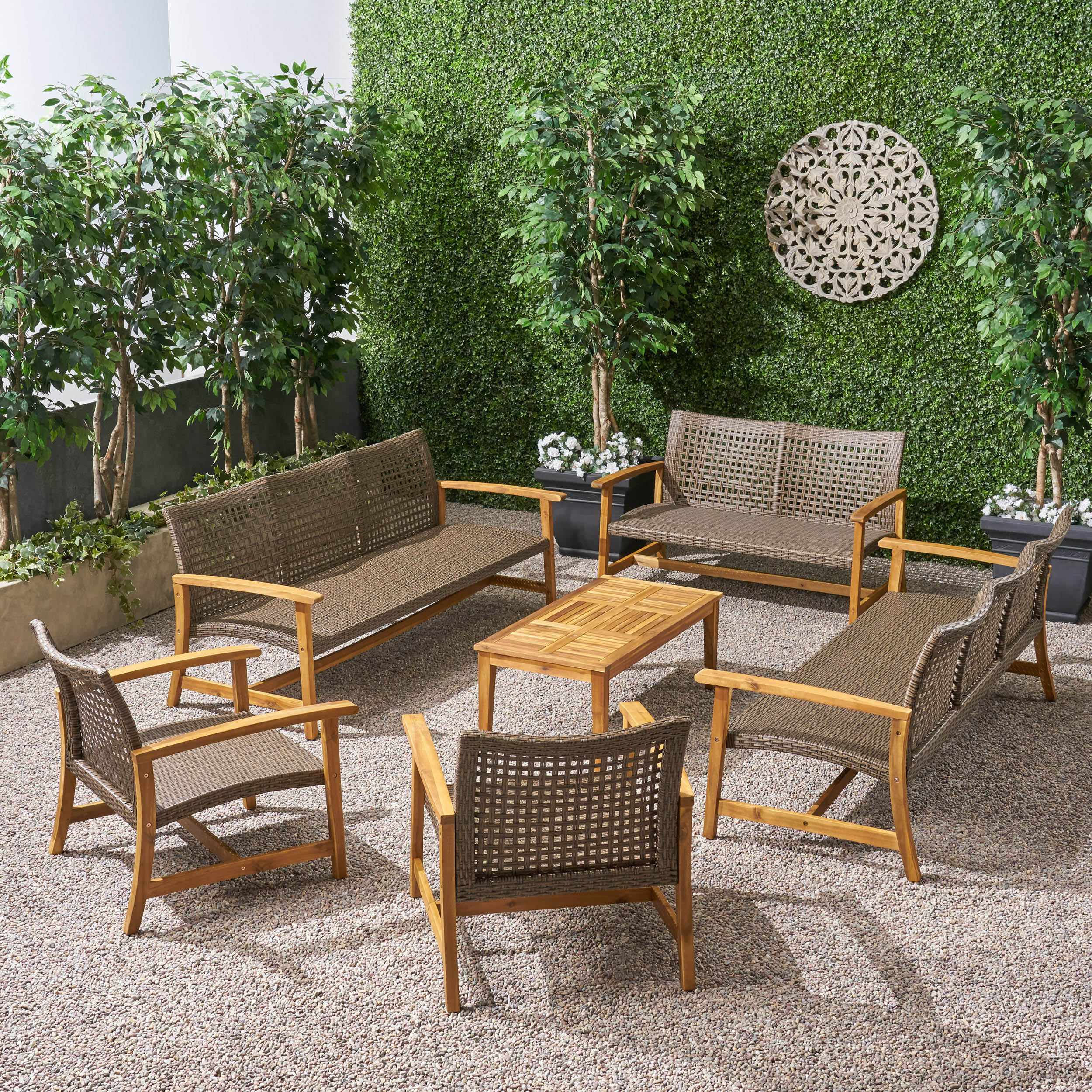 Alyssa Outdoor 6 Piece Sofa and Loveseat Chat Set