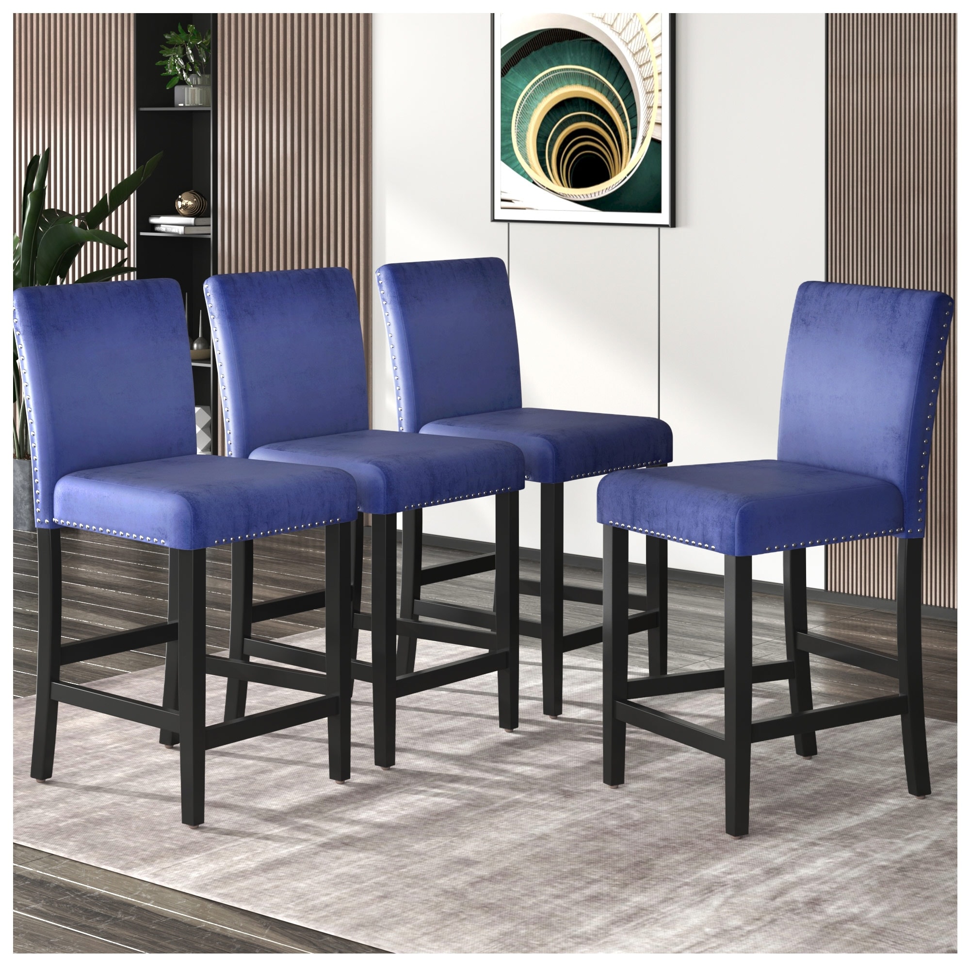 Wood Counter Height Bar Stools - Blue Black 40 Inch Bar Stools Set of 4