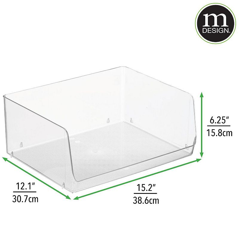 mDesign 15.2 x 12.1 x 6.25 Stackable Plastic Food Storage Bin， Open Front， 2 Pack