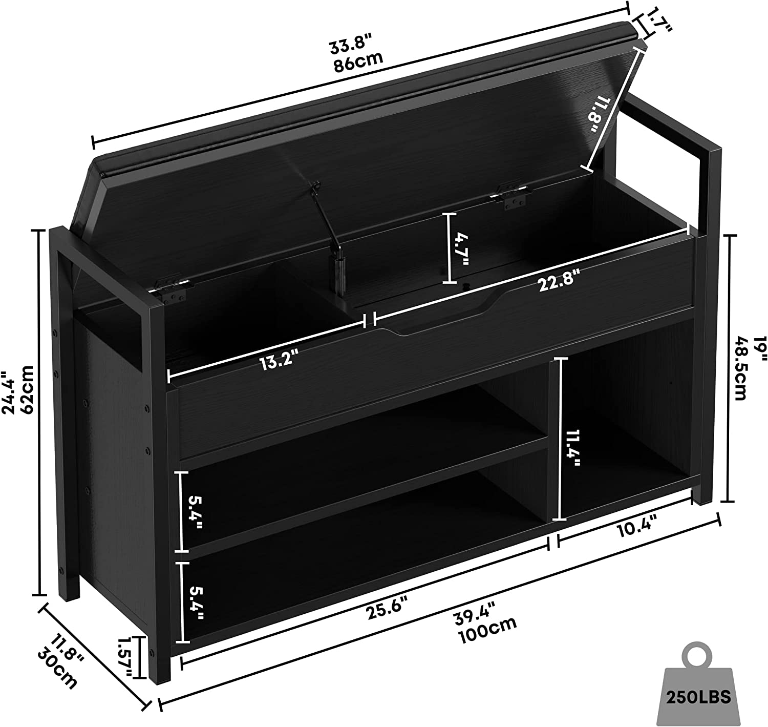 Shoe Storage Bench, Entryway Bench with Storage Box 2-Tier Shoe Rack for Entryway, Bedroom, Hallway