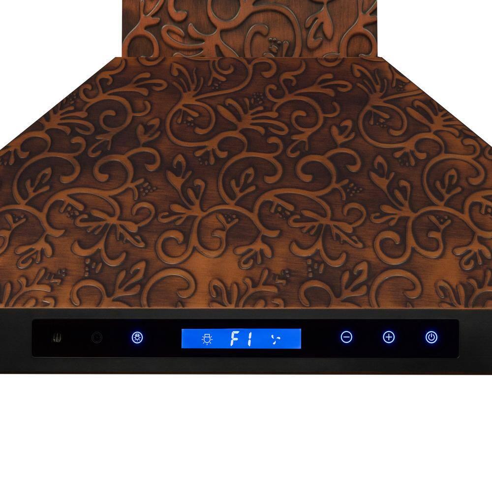 AKDY 30 in 343 CFM Convertible Island Mount Range Hood with LED Lights in Embossed Copper Vine Design with Carbon Filters