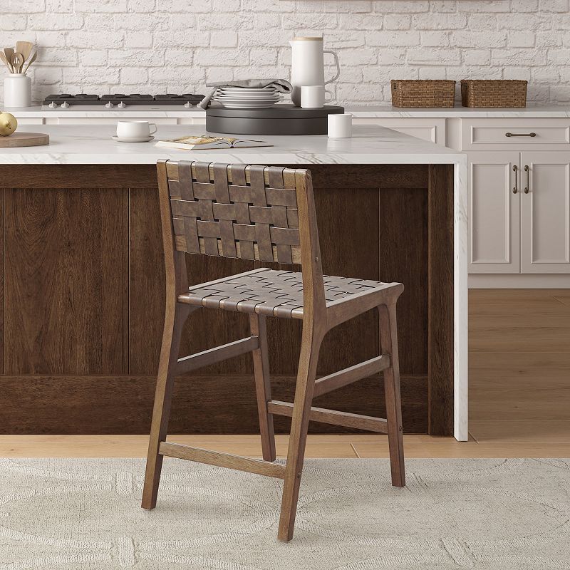 INK+IVY Oslo Faux Leather Woven Counter Stool