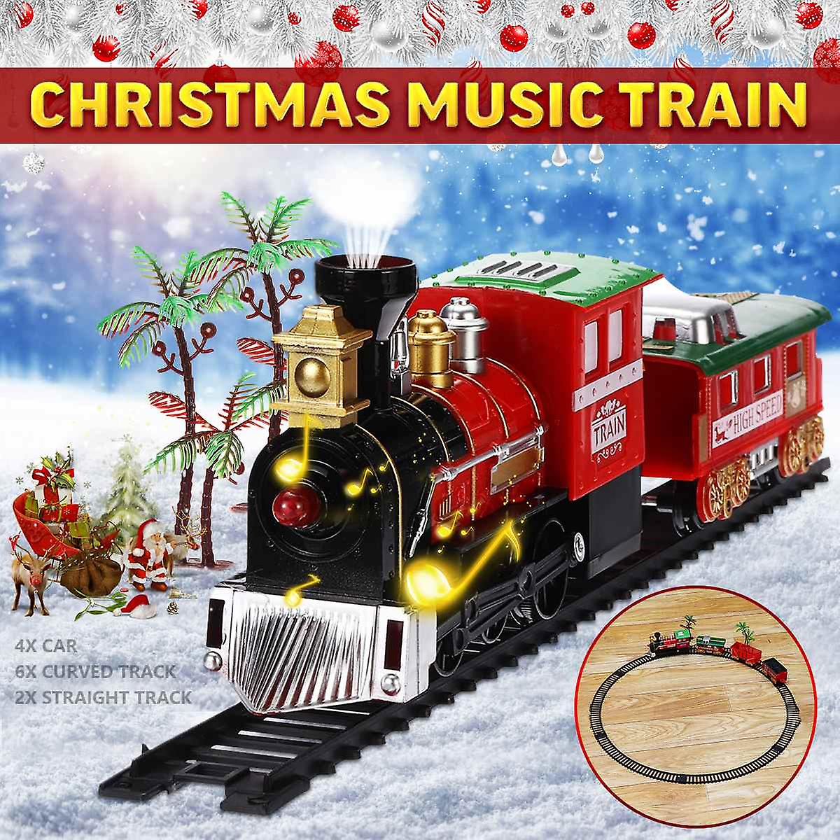 Children Small Train Track Toys Electric Light Music Railway Train Set Christmas Steam Train Toys Diy Stitching Train Model Gift