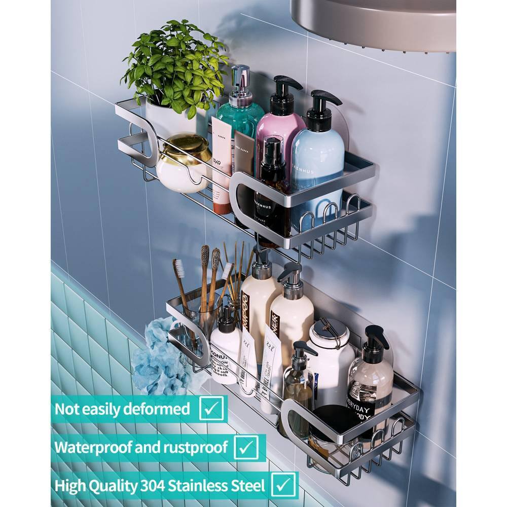 Dyiom Shower Caddy Organizer with 12 Hooks Bathroom Storage for Shampoo Shower Shelf with 2 Razor Hangers in Silver 1621003074