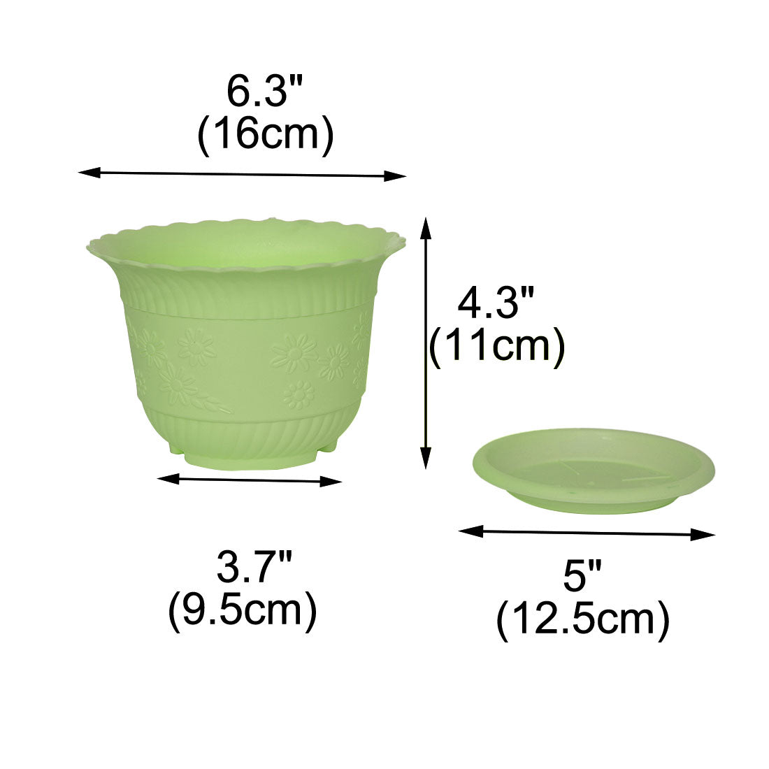 Uxcell Home Office Garden Plastic Floral Pattern Plant Flower Pot Light Green w Tray