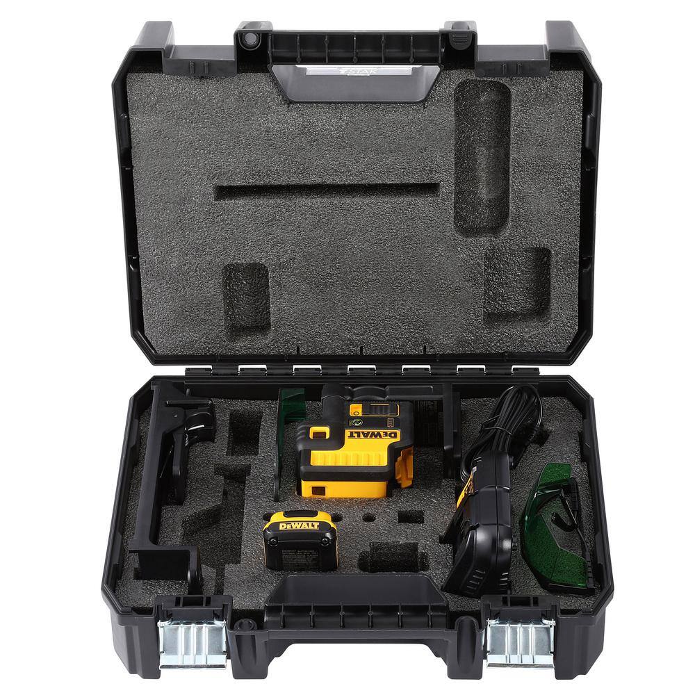 DW 12V MAX Lithium-Ion 100 ft. Green Self-Leveling 5-Spot Beam Laser Level with 2.0Ah Battery Charger and TSTAK Case DW085LG