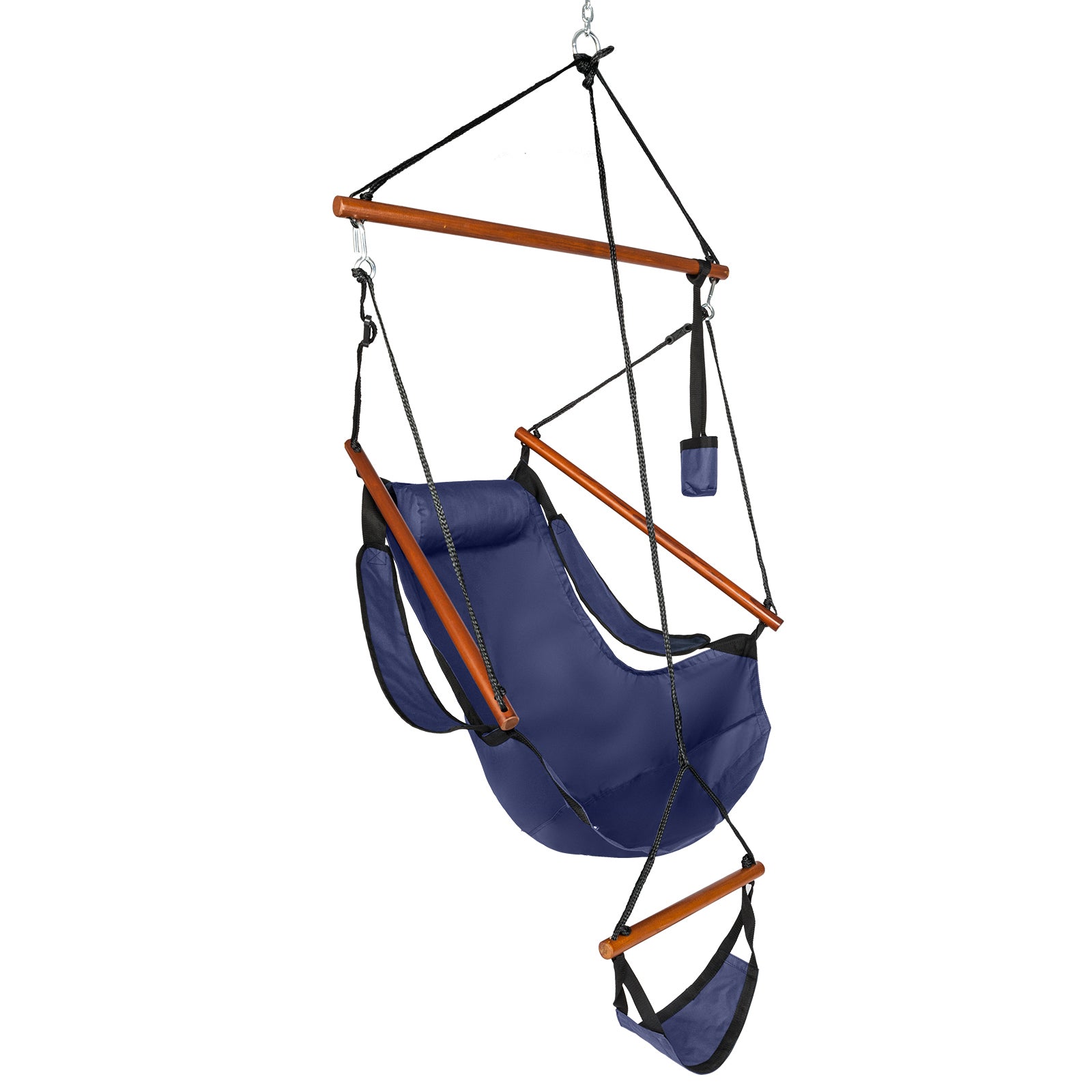 UWR-Nite Upgraded Unique Hammock Hanging Sky Chair, Air Deluxe Swing Seat with Rope Through The Bars Safer Relax with Fuller Pillow and Drink Holder Beech Wood Indoor/Outdoor Patio Yard