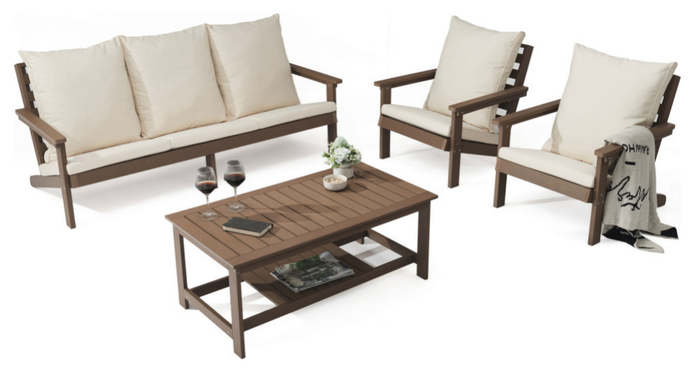 Inspired Home Khloey Outdoor Set  Sofa 2 Armchair  ampCoffee Table Teak   Transitional   Outdoor Lounge Sets   by Inspired Home  Houzz