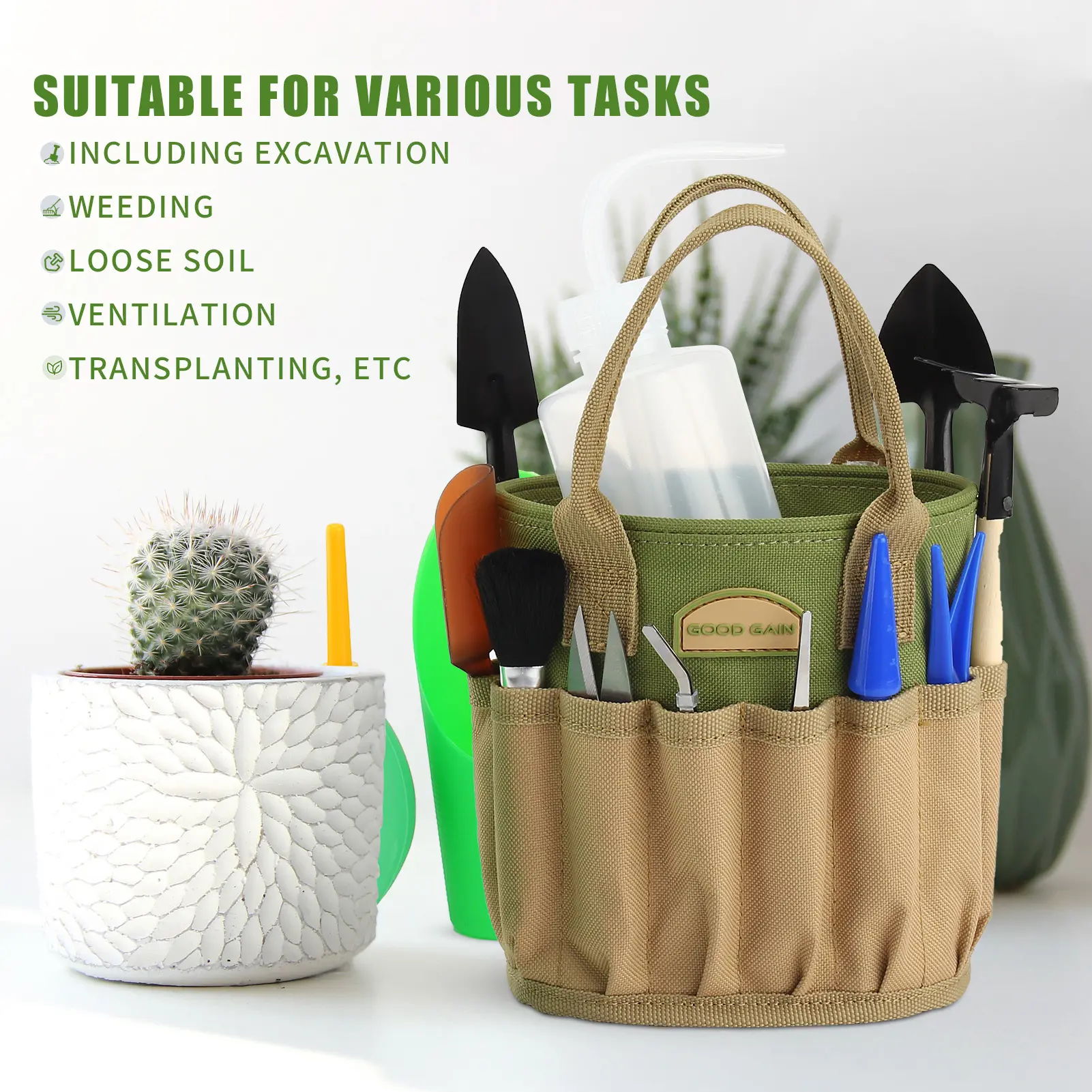 15 Pieces Succulent Tools Kit with Organizer Bag  Indoor Mini Garden Hand Tools Set with Carrier