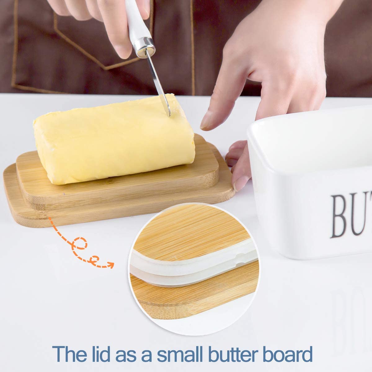 Large Ceramic Butter Dish with Lid for Countertop Fridge Butter Keeper Container with Knife and Silicone Seals