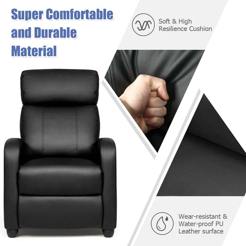 PU Leather Massage Recliner Sofa Modern Recliner Chair Winback Single Sofa with Side Pocket