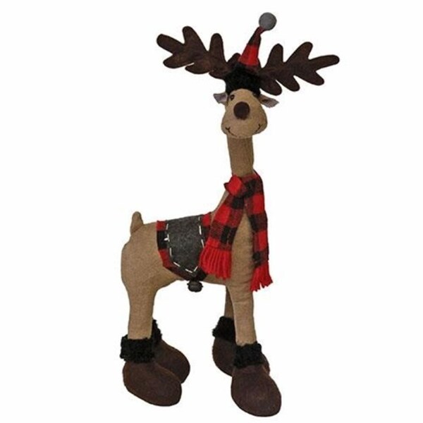 Standing Plush Red/Black Plaid Reindeer