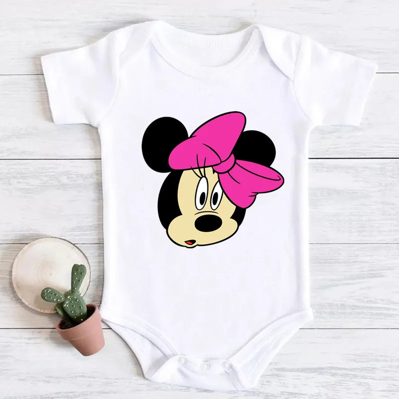 2024 New Summer Baby Clothing cotton micky mouse print bodysuit white short sleeve newborn romper 0-24M Toddler Jumpsuit