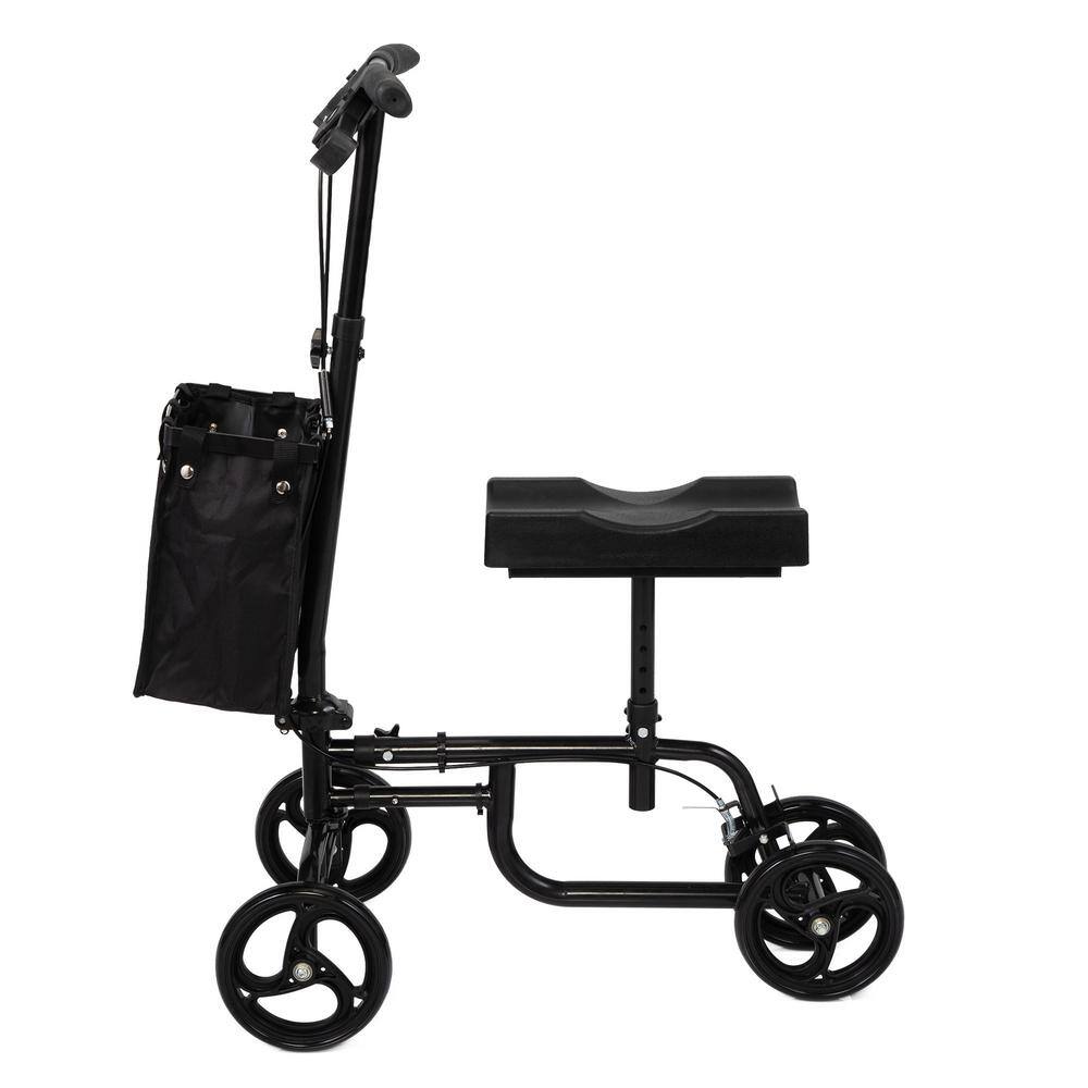 Tidoin 3-Wheel Black Folding Knee Scooter Steerable Leg Walker Rollator with Bag and Dual Braking System MIX-YDMR-214