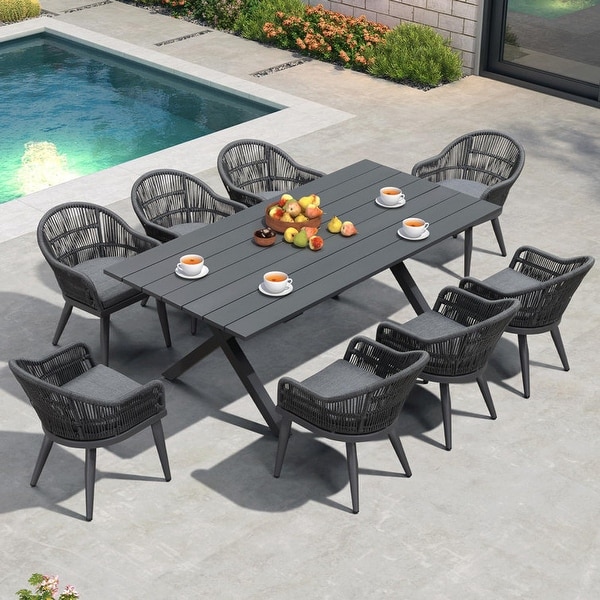 PURPLE LEAF Patio Dining Set with Outdoor Aluminium Dining Table and Woven Rattan Chairs