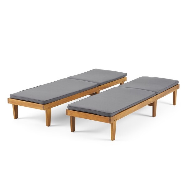 Nadine Outdoor Modern Cushioned Acacia Chaise Lounges (Set of 2) by Christopher Knight Home