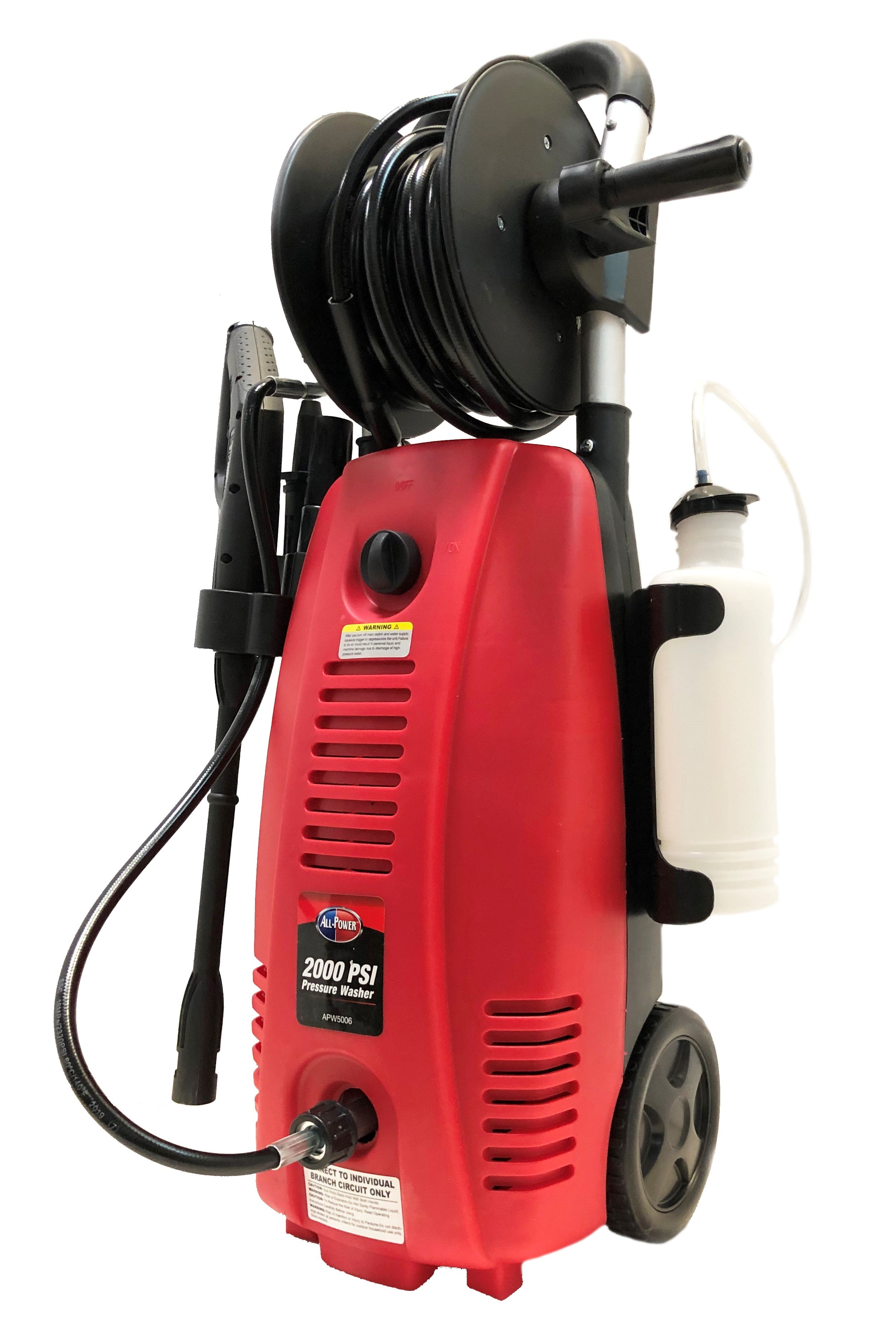 All Power 2000 PSI 1.6 GPM Electric Pressure Washer With Hose Reel for Buildings, Walkway, Vehicles and Outdoor Cleaning, Red, APW5006R