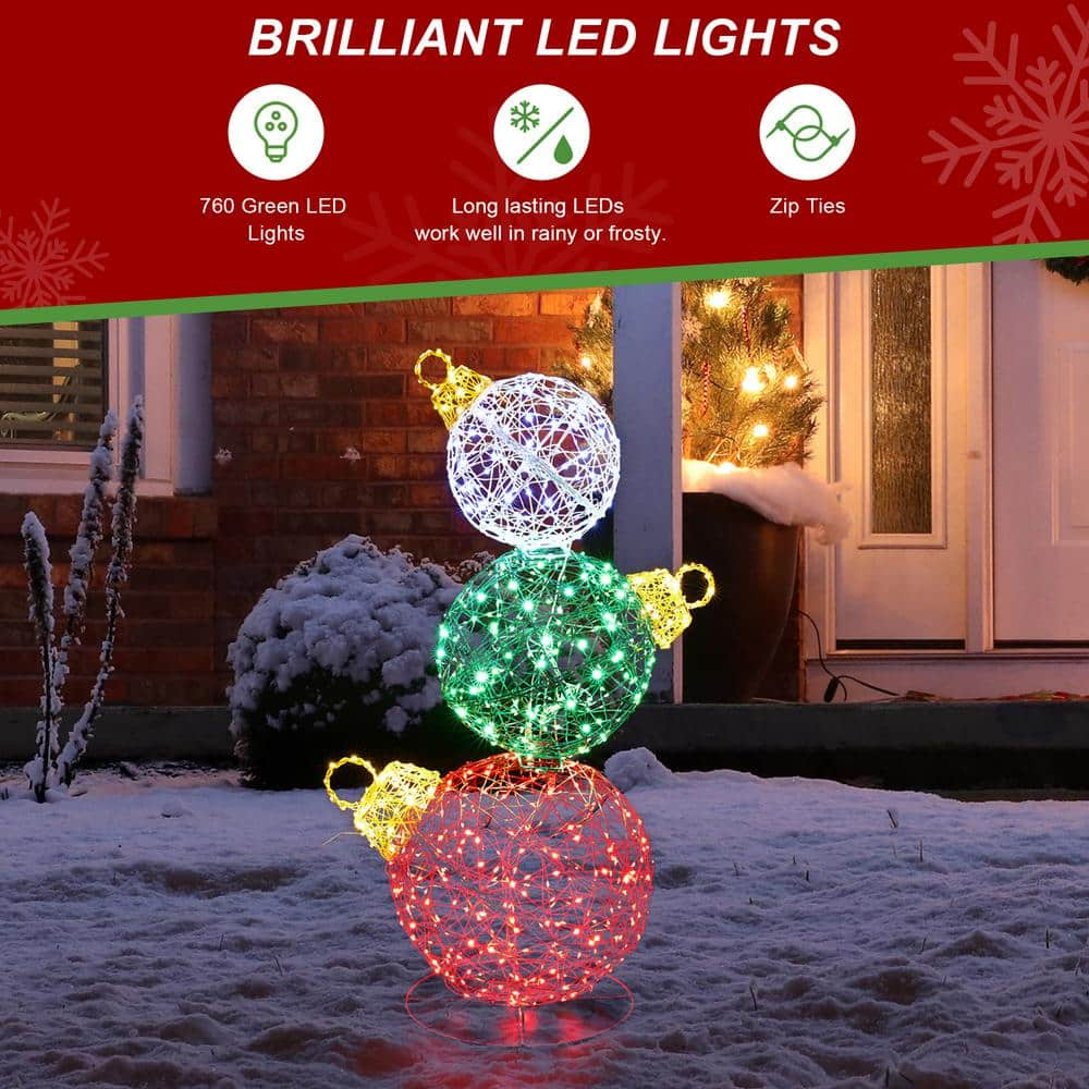 39.25 in. H Lighted Christmas 3D PVC Stacked Ornaments Outdoor Decor with 760 Green LED Lights 2039800007