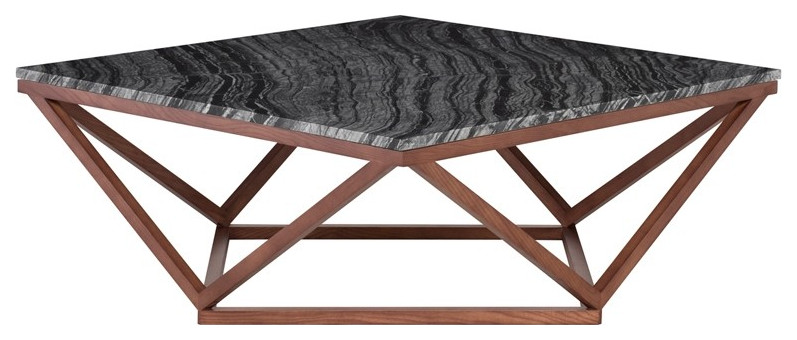 Corrado Coffee Table Black Wood Vein Marble Top Walnut Stained Ash   Transitional   Coffee Tables   by Rustic Home Furniture Deco  Houzz