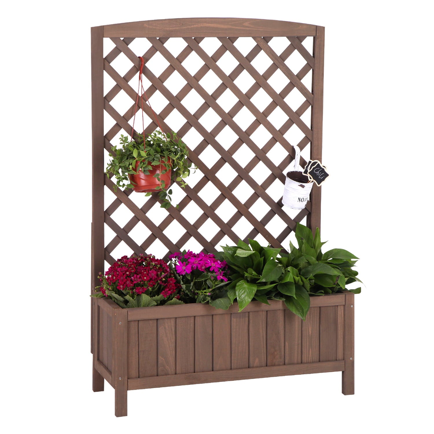 Morgete Raised Garden Bed with Legs Trellis Wooden Planter Box Outdoor for Gardening