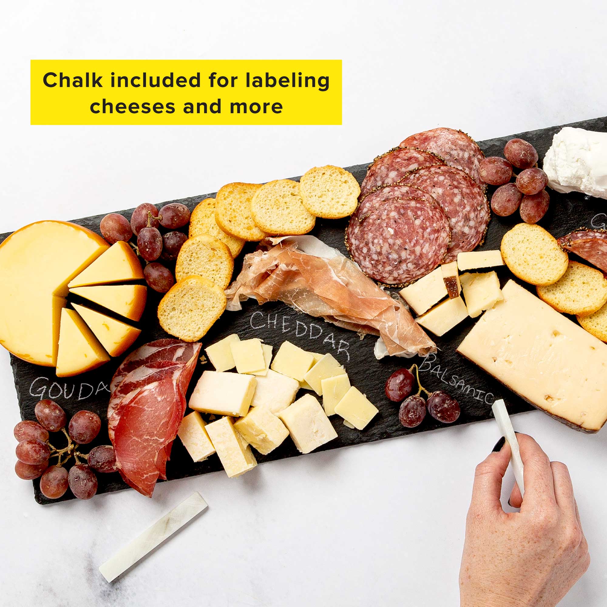 Tasty Natural Slate Cheese Board and Charcuterie Board Tray with Chalk， 18