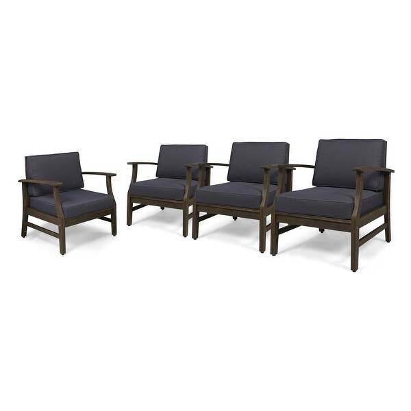 Perla Outdoor Acacia Wood Club Chair with Cushion (Set of 4) by Christopher Knight Home