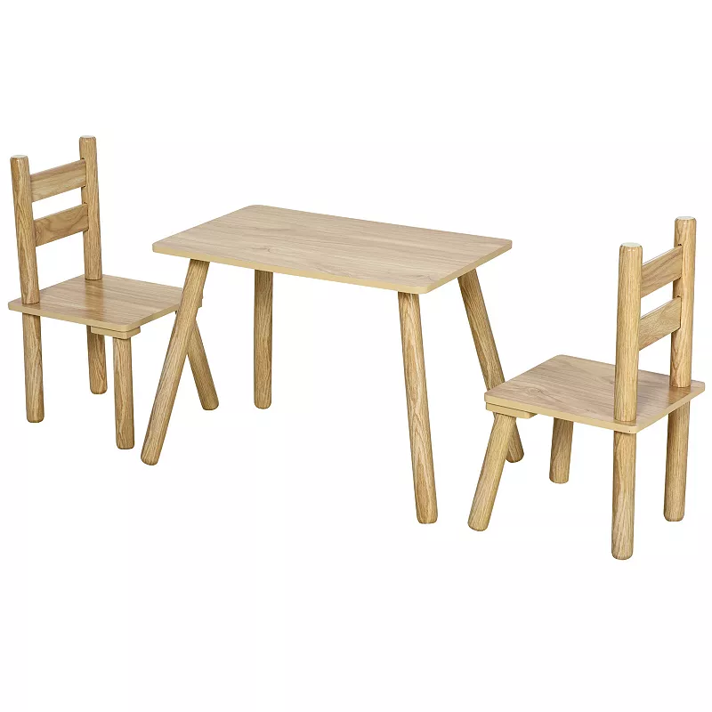 Qaba Kids Wooden Table and Chair Set for Arts Drafts Dinning Reading Gift for Boys Girls Toddlers Age 2 to 5 Grey