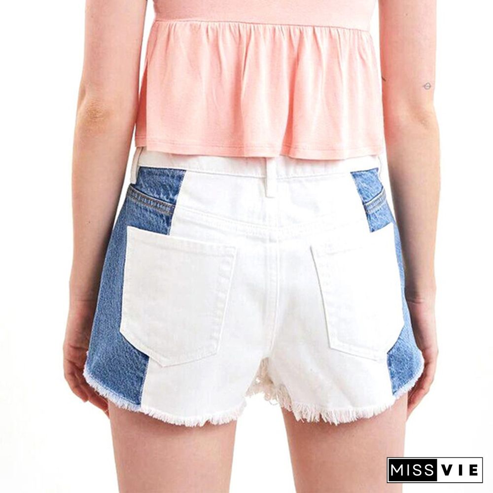 Women Stitched High Stretch Mid Waist Denim Shorts