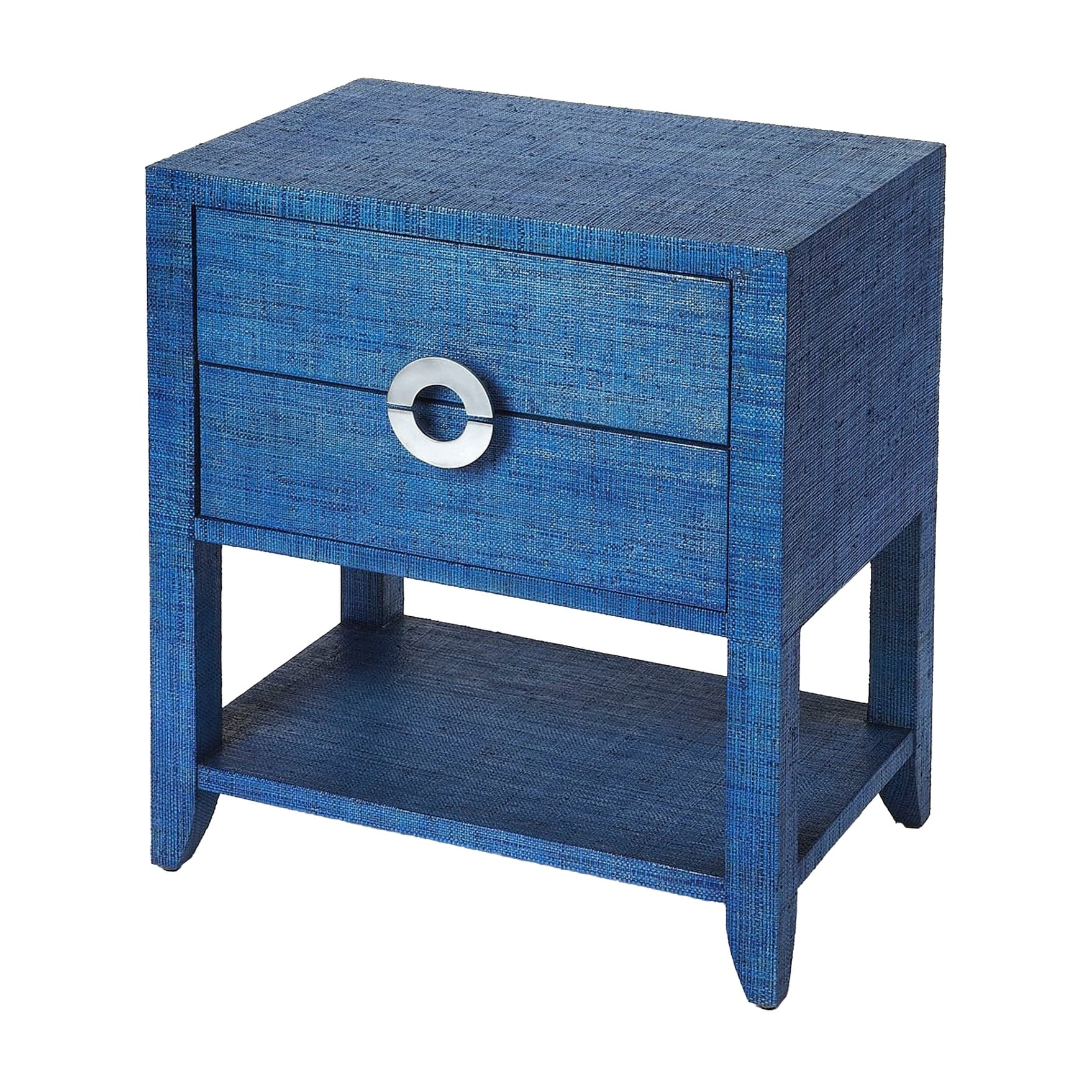 Offex Amelle Blue Raffia Rectangular End Table with 2 Storage Drawers - 16