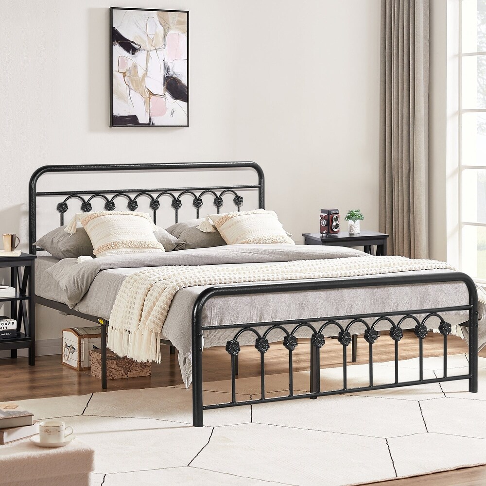 VECELO Industrial Metal Platform Bed Frame with Headboard Twin/Full/Queen/King Size Bed