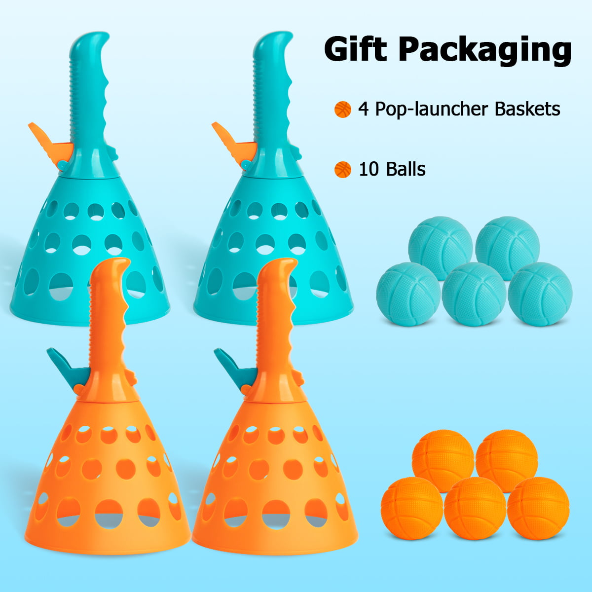 Punkdog Pop and Catch Ball Game with 10 Balls and 4 Catch Launcher Baskets - Outdoor and Indoor Game Sport Toys for Kids