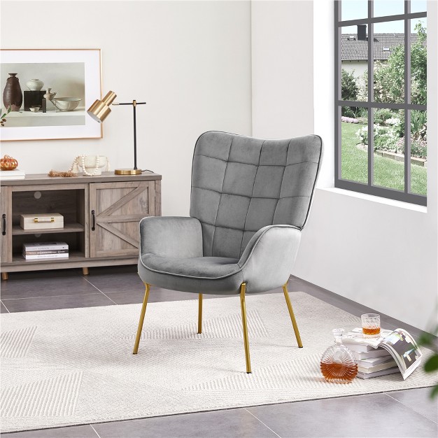 Yaheetech Velvet Upholstered Accent Chair With Tufted High Back Metal Legs For Living Room