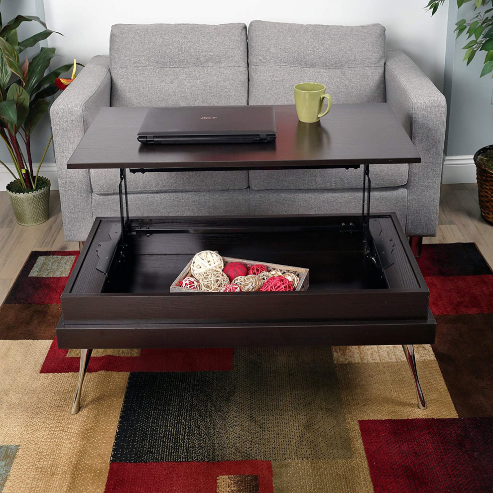 Modern Rectangular Coffee Table  Chrome Metal Legs With Lift Up Top  Espresso   Transitional   Coffee Tables   by Declusia  Houzz