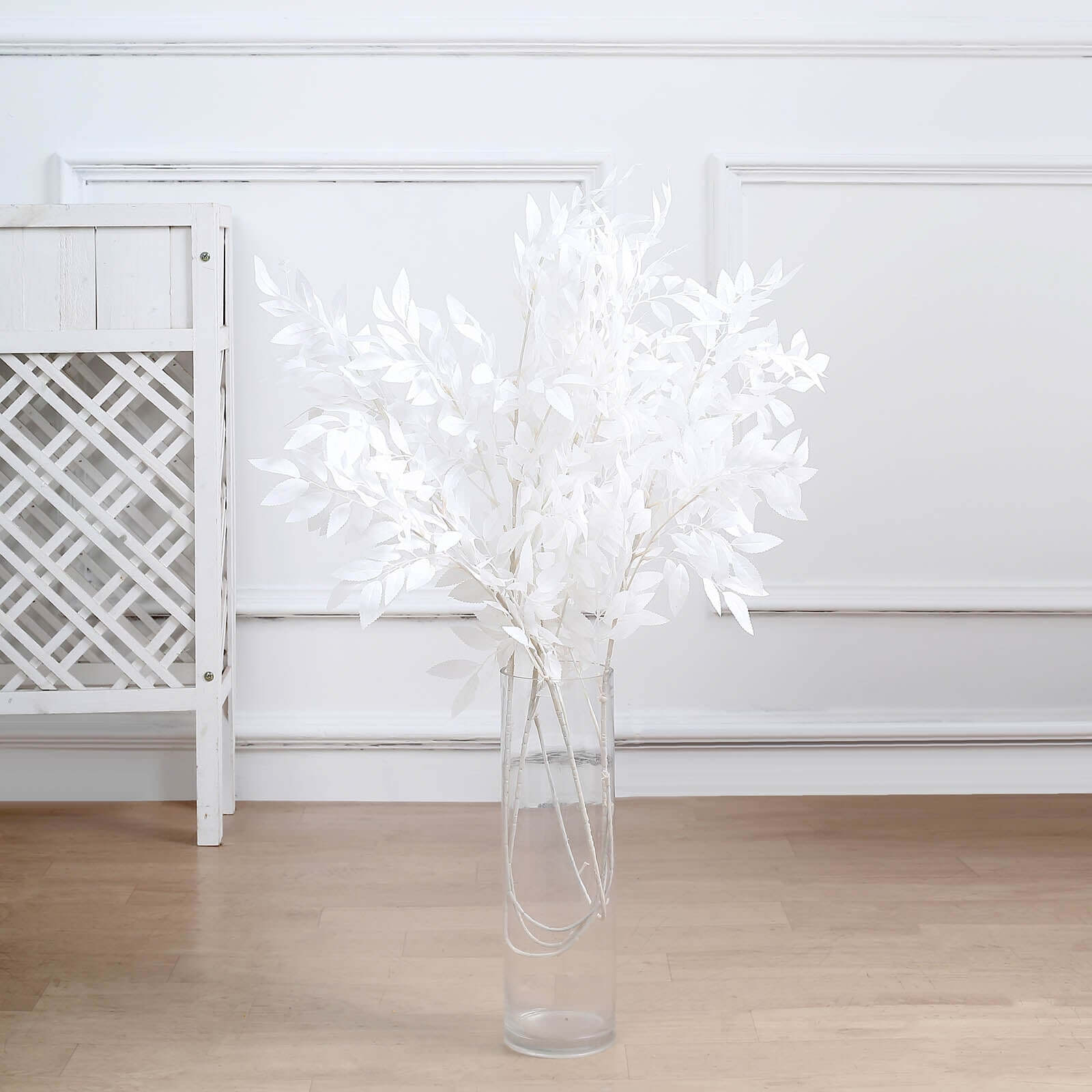 2 Bushes White Artificial Silk Plant Stem Vase Fillers, Faux Beech Leaf Branches 42