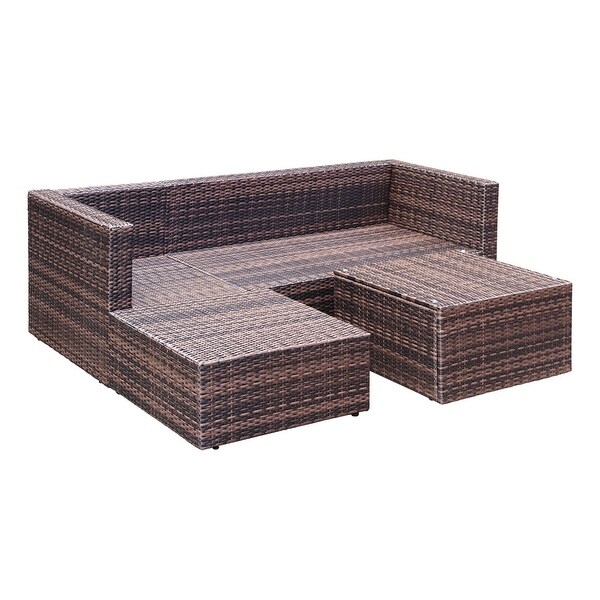 3 Piece Wicker Sectional Conversation Set with Cushions - Brown