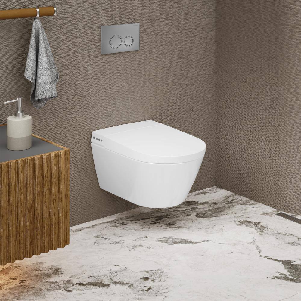 Swiss Madison Hugo Wall-Hung 1-piece 0.81.1 GPF Dual Flush Elongated Smart Toilet with Bidet Bundle in. Glossy White Seat Included SM-STK0805PS