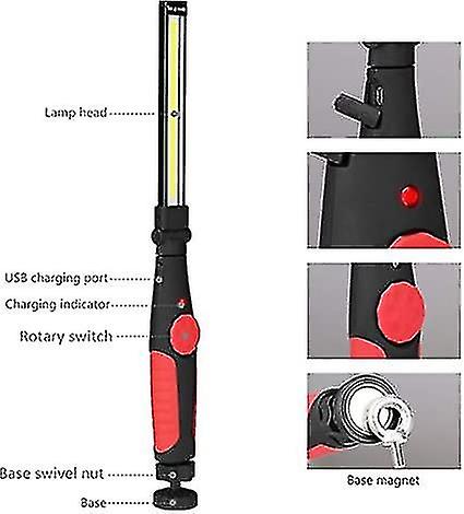 Led Work Light Rechargeable Usb Inspection Lamp， Rotatable Cob Work Lights Slim Lamp With Rotary Swi