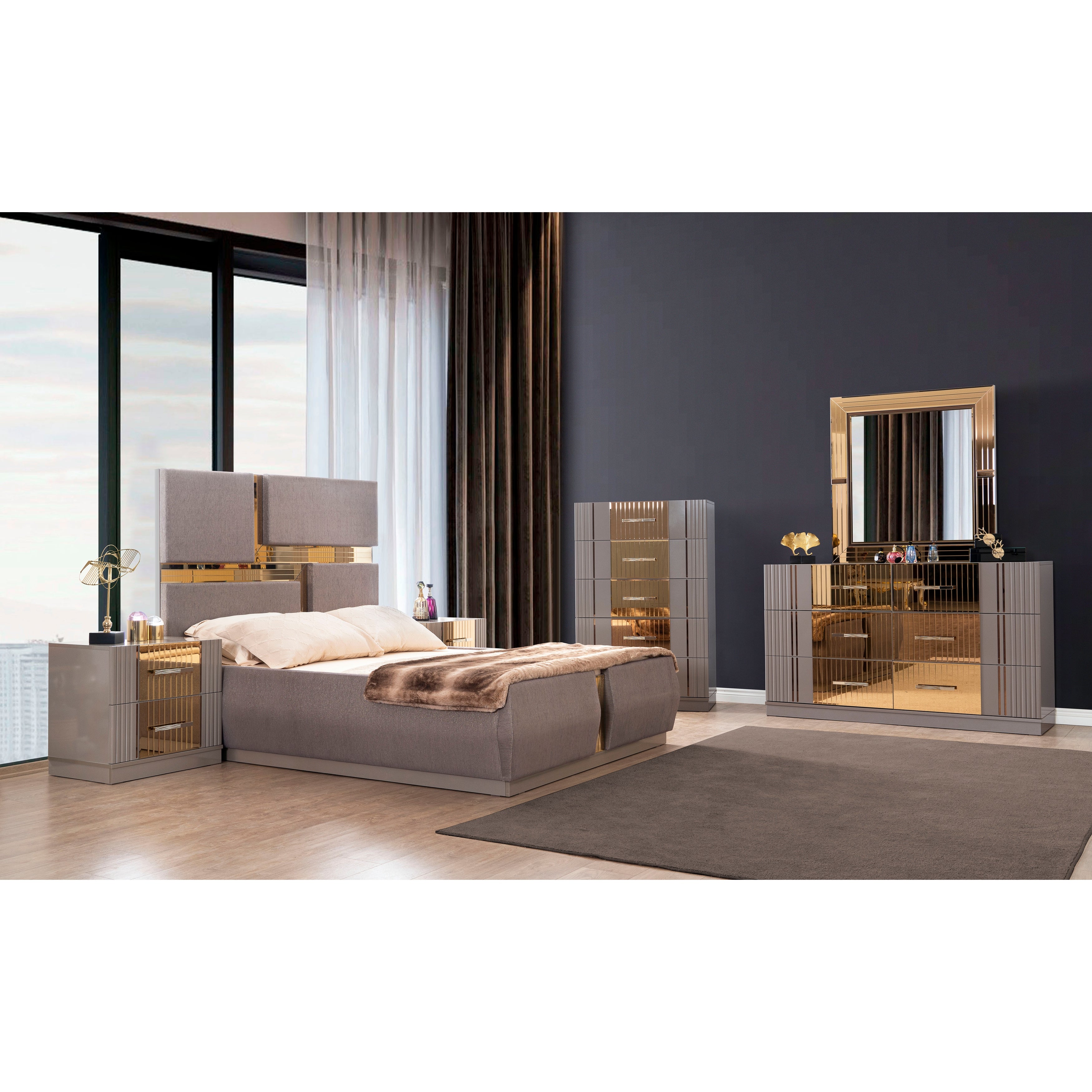 Lorenzo Queen 4 Pc Bedroom set in River Sand - - 38054047