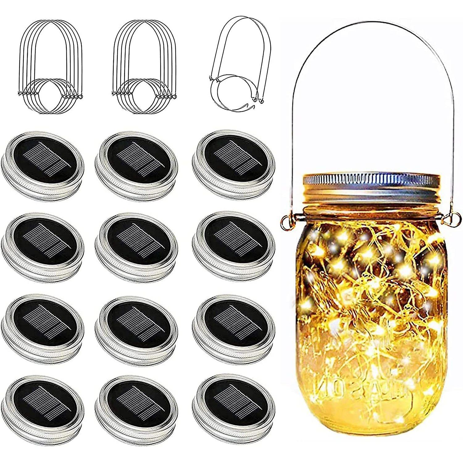 Yjfwal Mason Jar Solar Lights， 12 Pack 30 Led Solar Fairy Lights Mason Jar Lights Lantern String Lights For Garden，patio，yard，family，party，birthday，we