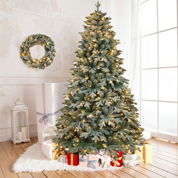 7ft Prelit Artificial Christmas Tree with Wreath，2Piece Christmas Decorations Xmas Tree and Wreath