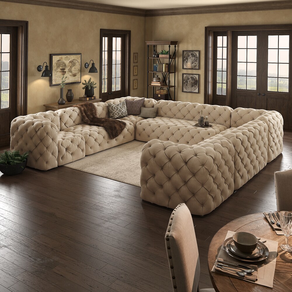 Knightsbridge II Tufted Beige 11 seater U shape Modular Sectional with Arms by iNSPIRE Q Artisan