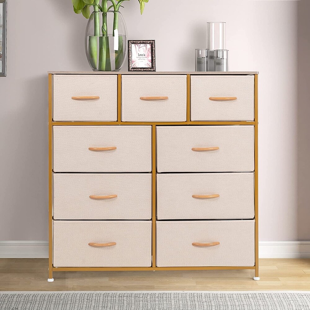 Wide Dresser Storage Tower with 9 Drawers