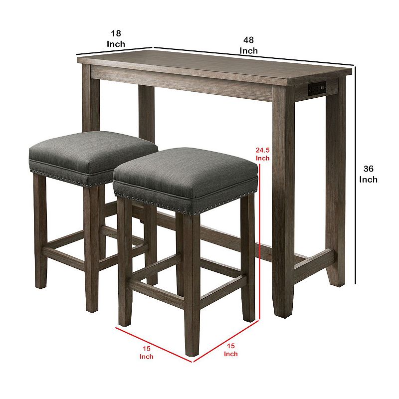 3 Piece Counter Height Dining Set with Stools， Gray